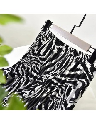 Stripes Midi Vintage High Waist Pleated A-Line Skirts