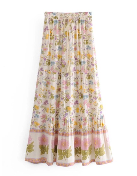 Vintage Chic Multi Floral Print Beach Bohemian Maxi Skirts