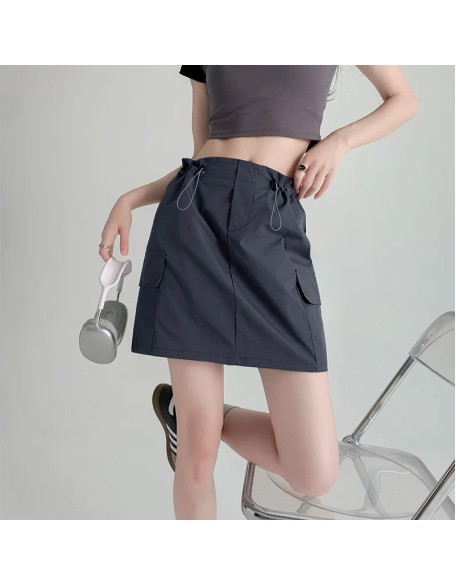 Vintage Drawstring A-line Casual High Waist Mini Skirt