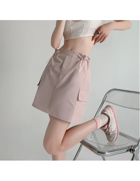 Vintage Drawstring A-line Casual High Waist Mini Skirt