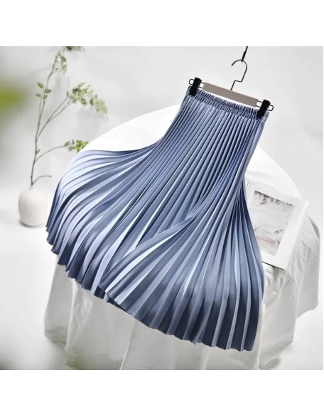 Vintage Pleated Midi Solid Skirt Fashion High Waist