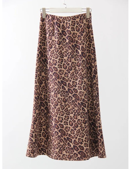 Leopard Print Suede Skirt Long Autumn Vintage A Line Maxi Skirts