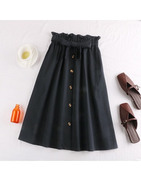 Midi Knee Length Elegant Button High Waist Skirt
