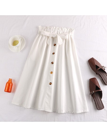 Midi Knee Length Elegant Button High Waist Skirt