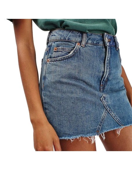 Basic Pocket Blue Ripped Casual Mini Denim Skirt