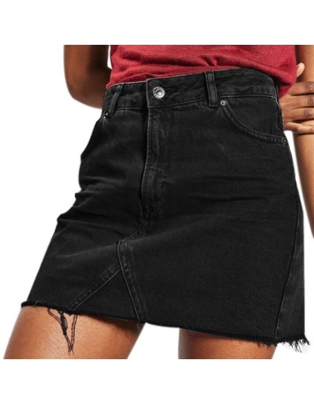 Basic Pocket Blue Ripped Casual Mini Denim Skirt