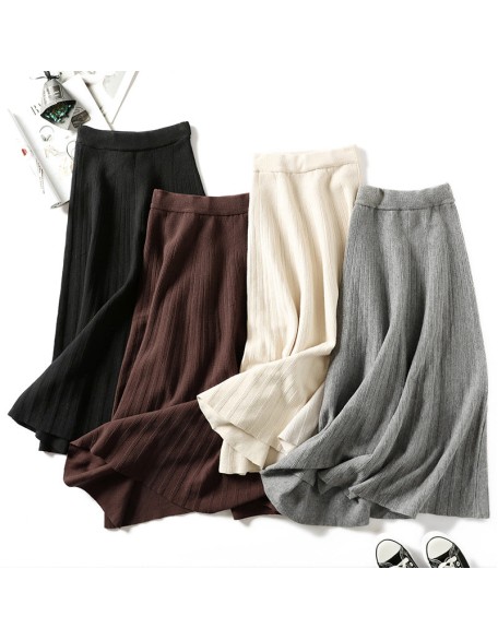 Knitted long skirt winter warm sweater stripe A-line maxi skirts