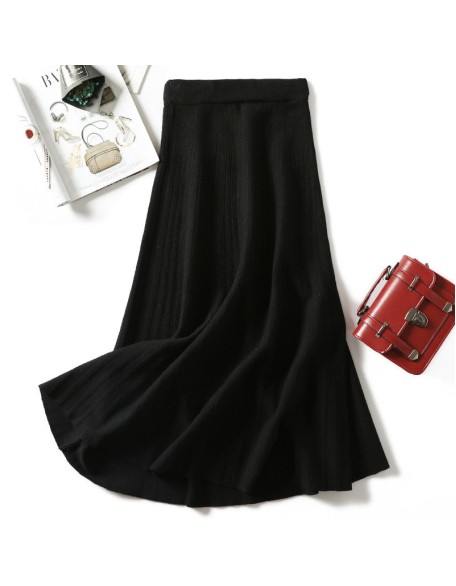 Knitted long skirt winter warm sweater stripe A-line maxi skirts