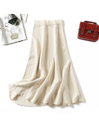 Knitted long skirt winter warm sweater stripe A-line maxi skirts