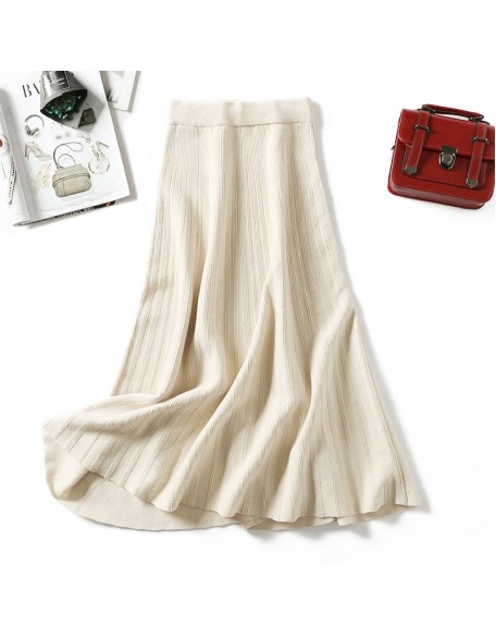 Knitted long skirt winter warm sweater stripe A-line maxi skirts