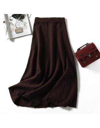 Knitted long skirt winter warm sweater stripe A-line maxi skirts