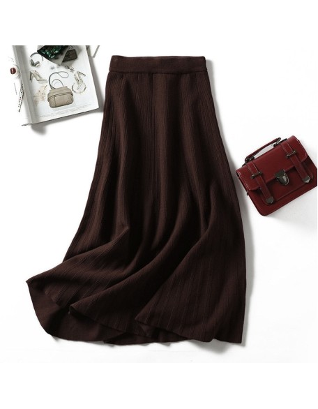 Knitted long skirt winter warm sweater stripe A-line maxi skirts