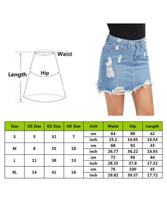 Basic Pocket Blue Ripped Casual Mini Denim Skirt