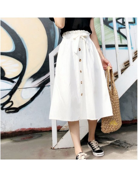 Midi Knee Length Elegant Button High Waist Skirt
