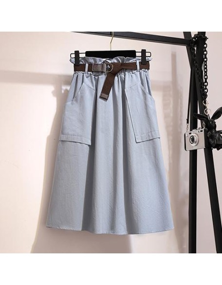 Knee Length No Belt Casual Cotton Solid High Waist Skirt