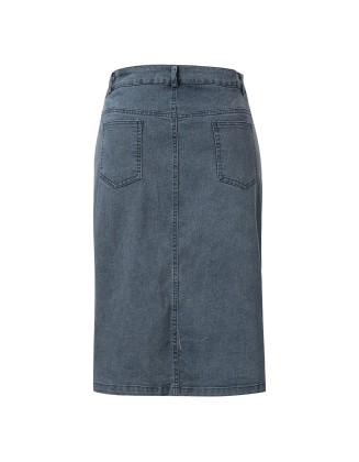 Short Denim Buttons Pockets Split Bandage Jeans Skirt