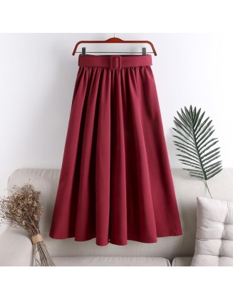 Midi Skirt With Belt High Waist