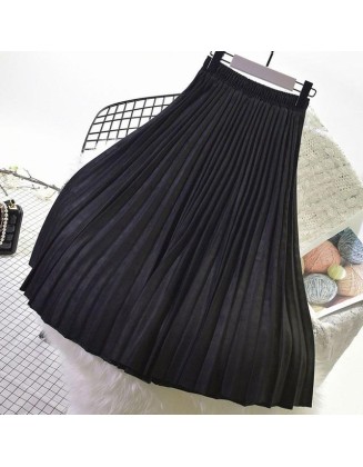 Elegant Suede Pleated Midi Skirt
