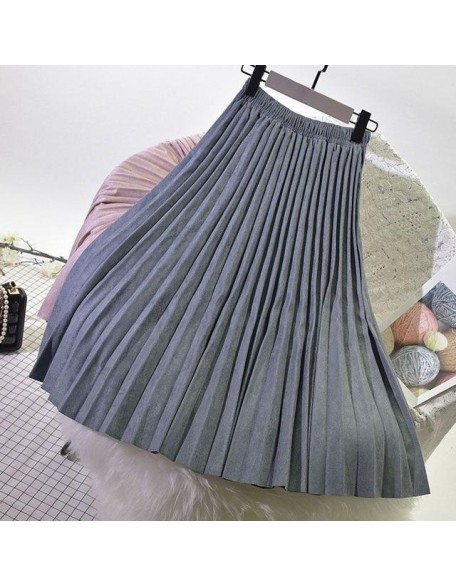 Elegant Suede Pleated Midi Skirt