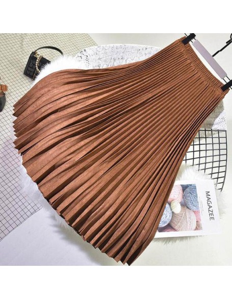 Elegant Suede Pleated Midi Skirt