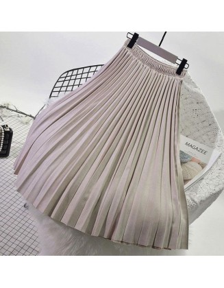 Elegant Suede Pleated Midi Skirt