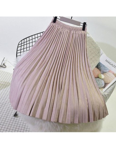 Elegant Suede Pleated Midi Skirt