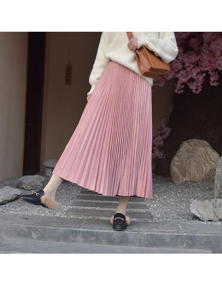 Elegant Suede Pleated Midi Skirt