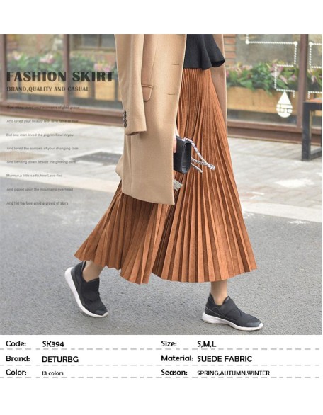 Elegant Suede Pleated Midi Skirt