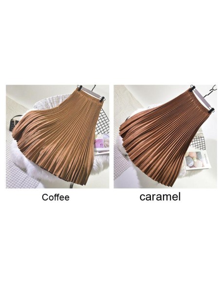 Elegant Suede Pleated Midi Skirt