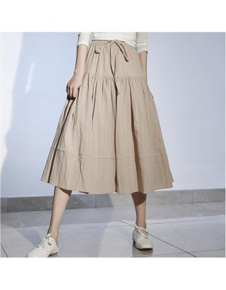Elegant Vertical Stripes Lace-up A-Line Midi Skirt