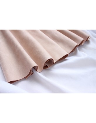 Suede High Waist Midi Skirt Vintage Style Elastic Ladies A-Line Skirt