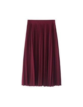 Fashion High Waist Pleated Solid Color Half Length Elastic Skirt