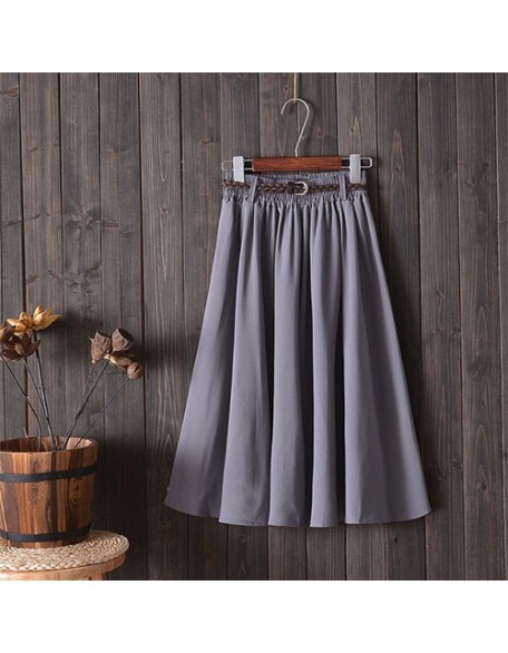 Midi Knee Length Pleated A-line School Skirt With Belt