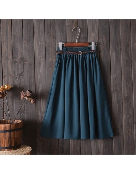 Midi Knee Length Pleated A-line School Skirt With Belt