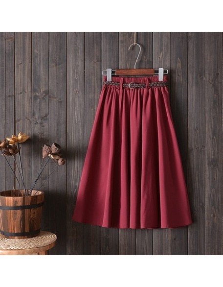 Midi Knee Length Pleated A-line School Skirt With Belt