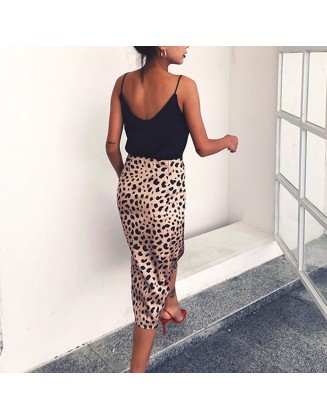 Leopard print A-Line high waist wild midi skirt