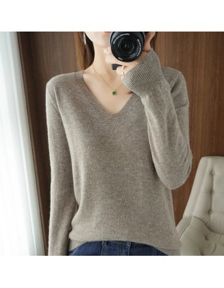 V-neck Pullover Lace Neck Hollow Out Design Casual Long Sleeve Sweater