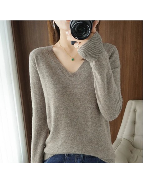 V-neck Pullover Lace Neck Hollow Out Design Casual Long Sleeve Sweater