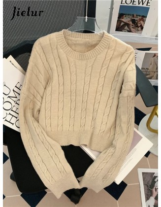 Sweater Women O-neck Sweet Girls Pure Color Knitted Pullover