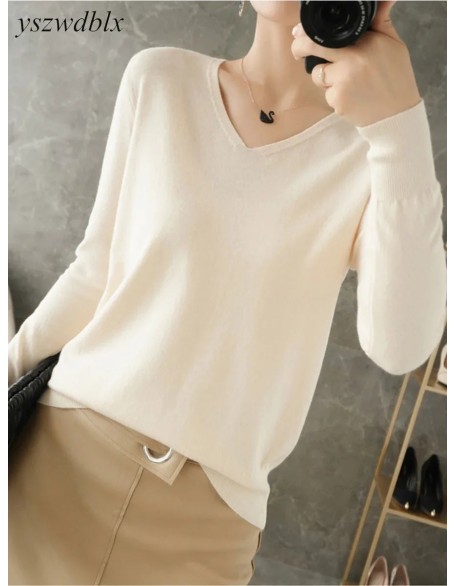 V-neck Knitted Pullovers Loose Bottoming Shirt Fashion Jumper Sweater