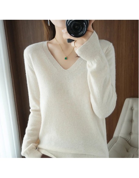 V-neck Pullover Lace Neck Hollow Out Design Casual Long Sleeve Sweater