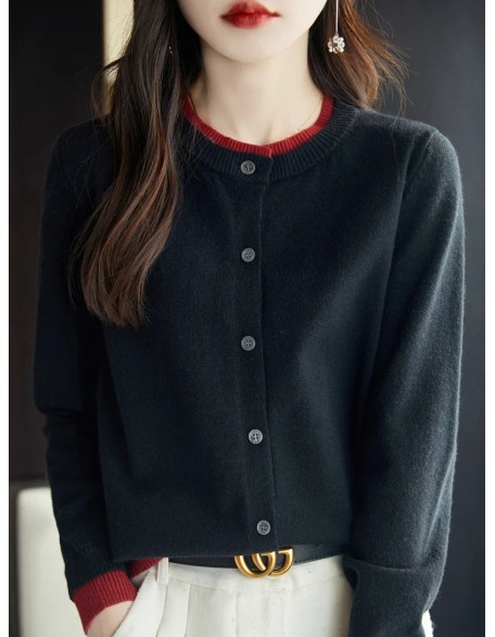 Knitted Cardigan Sweater Clothing O-neck Patchwork Long Sleeve Tops