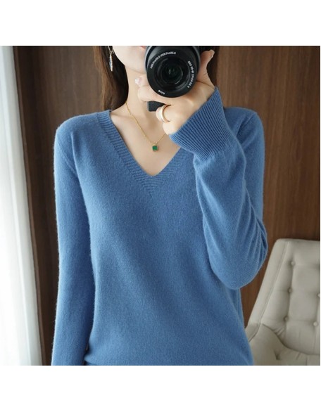 V-neck Pullover Lace Neck Hollow Out Design Casual Long Sleeve Sweater