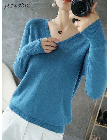 V-neck Knitted Pullovers Loose Bottoming Shirt Fashion Jumper Sweater