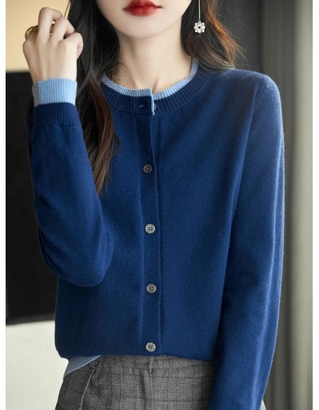 Knitted Cardigan Sweater Clothing O-neck Patchwork Long Sleeve Tops