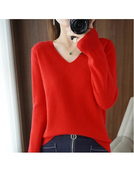 V-neck Pullover Lace Neck Hollow Out Design Casual Long Sleeve Sweater