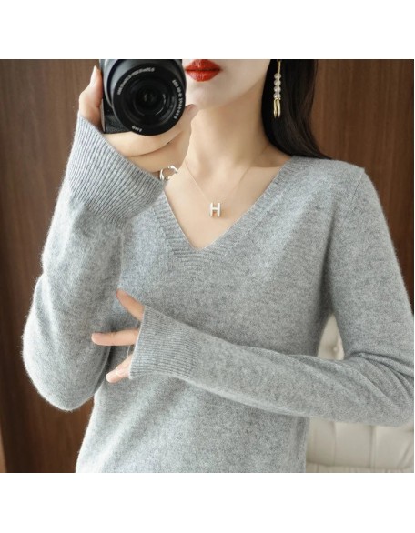 V-neck Pullover Lace Neck Hollow Out Design Casual Long Sleeve Sweater