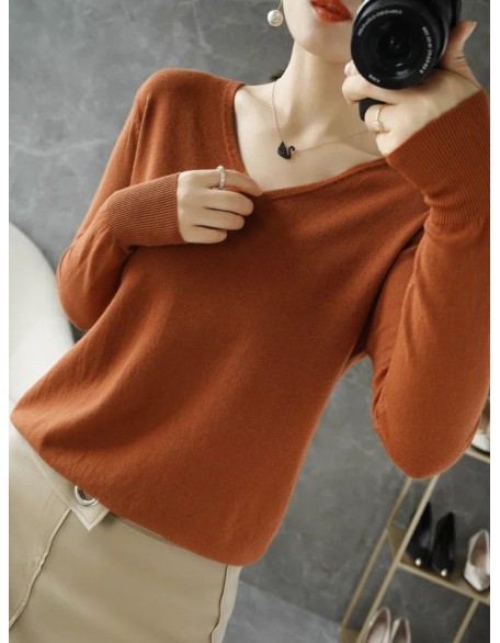 V-neck Knitted Pullovers Loose Bottoming Shirt Fashion Jumper Sweater