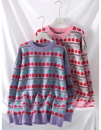 Women's Sweater Graphic Pullover O Neck Oversized Knit Tops Vintage