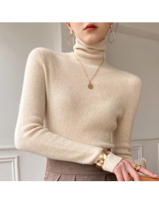 Women Collar Turtleneck Sweaters Slim Pullover Women Basic Tops